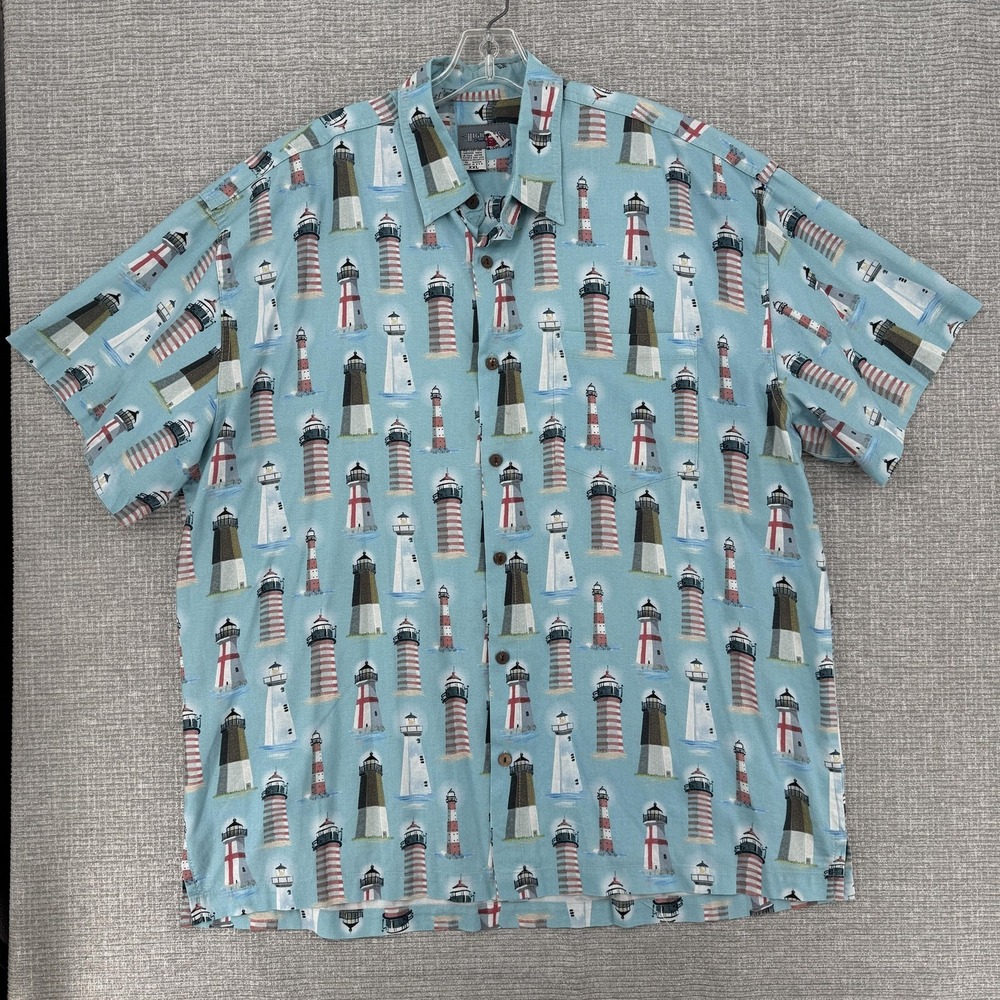 Vintage High Seas‎ Trading Co Button Up Shirt Mens XXL Lighthouse Flag Coastal